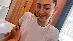 yoya grey's wet clothed pussy rides big cock as 18yo waitress