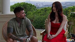 Curvy redhead babe, why suck and fuck two studs when lingerie fits so tight?