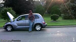 Chubby black shemale shakes massive ass cheeks while jerking thick shecock outdoors