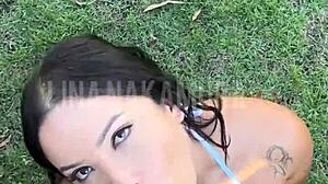 Vigilante rams Japanese babe's tight pussy in public parking lot