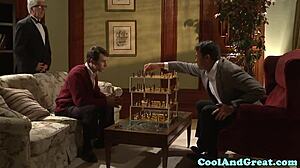 superhero babe eagerly takes facials in wild threeway parody romp