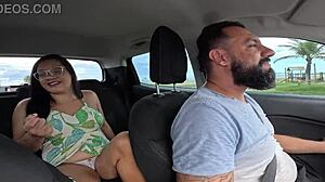 raquel loves car anal blowjob then bareback pussy pounding