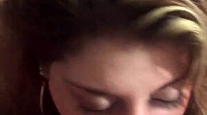 Hot milf drops to her knees before her husband, wrapping lips around his throbbing cock and sucking hungrily until he explodes