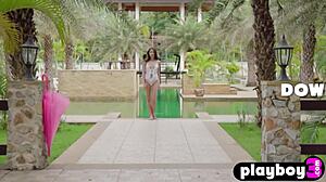 Petite brunette milf poses sexy in lingerie for playboy