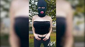 the horny shemale sneaks to public park fingering her big ass tits on webcam