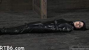 petite babe strips nude in bdsm steel cage for hardcore domination fuck