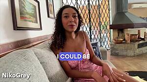 Hot Brunette Latina's Natural Boobs Bounce in Sloppy Rimjob and Deepthroat Casting Blowjob