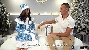 pure thrill as stepson and stepdad ravage snow maiden in christmas threesome