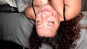 suggestive bbw slut inks dirty words then deepthroats dildo