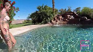 Feel the thrill as Nina Rivera and Sully Savage dive underwater for poolside pussy licking