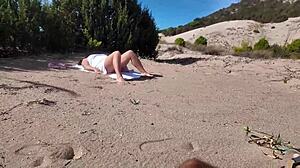 Amateur Milf Flashes Hairy Pussy And Big Tits To Stranger On Nudist Beach