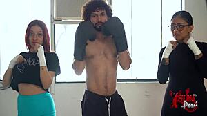 Busty Latinas Tease Boxing Coach's Throbbing Cock