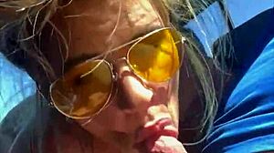 blonde slut bent over fucked deep before huge public facial