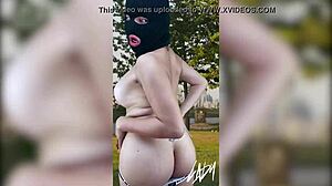 the horny shemale sneaks to public park fingering her big ass tits on webcam