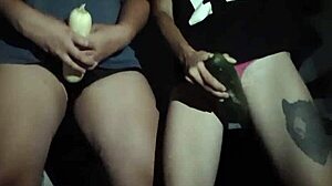 Our Pussies Grind Zucchini Till We Cum Soaking Panties