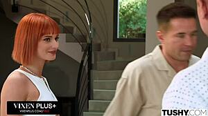 Redhead dolly dyson screams orgasm in intense mmf double penetration tushy