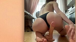 I desperately suck stepsister's dildo while masturbating my ass