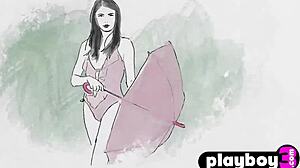 Petite brunette milf poses sexy in lingerie for playboy