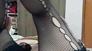 Blonde milf stays in one position for ten minutes showing big natural tits and pussy