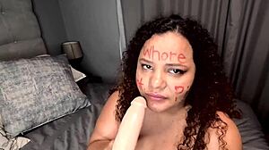 suggestive bbw slut inks dirty words then deepthroats dildo