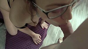 Curly Amateur GF Sucks Cock Deep in POV with Glasses Cute Face and Throat Bulge