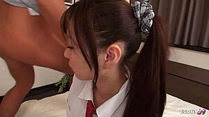 Petite uniform teen stepsis tempts to rough double creampie in tight pussy