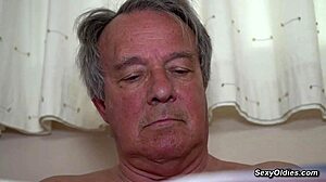 Naughty young babe rides step grandpa slowly in bed wearing sexy lingerie