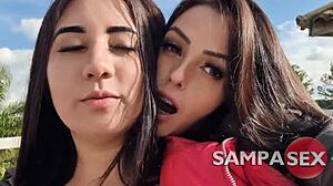 Ninfeta Natty's wild threesome anal pounds the hot brunette's ass and her friend swallows all the cum