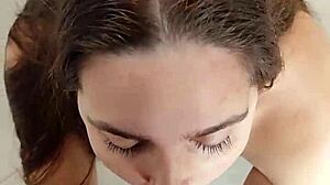 Latin couple cums on cute blonde's pretty face