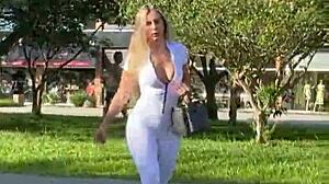 powerful blonde takes double penetration outdoors in public