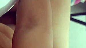 Young amateur grabs neighbor's thick cock for secret bedroom handjob stroke