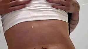 Wet t-shirt clings to emy angel's teasing curves so invitingly