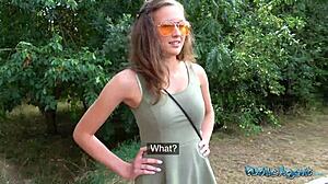 College Beauty Flashes Natural Tits for Public Outdoor Doggystyle Fuck