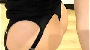 hey sophie james gets horny home alone teasing shaved pussy in stockings