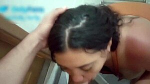 Curvy BBW in Miniskirt Dominates Husband on Stairs with Lover's Huge Cock