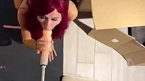 Sex Machine Deep Throats Huge Dildo on Bound Teen Cat Girl!