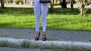 powerful blonde takes double penetration outdoors in public