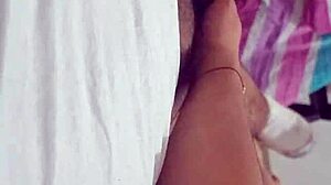 Young amateur grabs neighbor's thick cock for secret bedroom handjob stroke