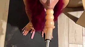 Sex Machine Deep Throats Huge Dildo on Bound Teen Cat Girl!