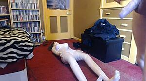 real fuck doll takes pounding and massive cumshot finish