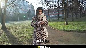 Cold Prague day bumps into beautiful French Lena Coxx for big cock blowjob cowgirl facial