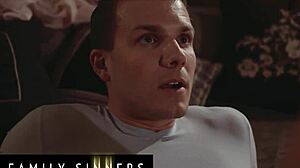 stepson pounds india summer's pussy doggystyle on bed while husband watches remotely