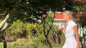 powerful blonde takes double penetration outdoors in public