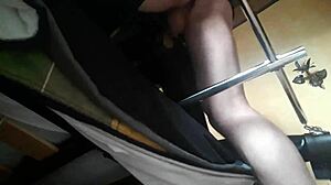 I fuck petite Laura doggystyle tied to machine