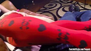 young blonde teases with footjob until hot cum sprays everywhere