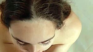 Latin couple cums on cute blonde's pretty face