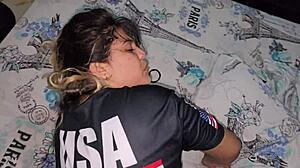 eating my beautiful latina bitch's juicy ass bent over doggystyle.