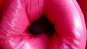 oiled redhead fuck doll deepthroats monster cock before anal machine pounding