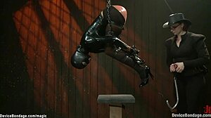 Slave Bound in Leather Ballet Boots Chokes on Deepthroat Torment