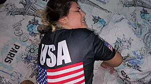 eating my beautiful latina bitch's juicy ass bent over doggystyle.